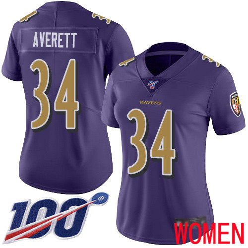 Baltimore Ravens Limited Purple Women Anthony Averett Jersey NFL Football 34 100th Season Rush Vapor Untouchable